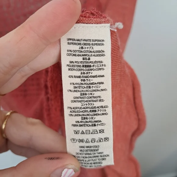 Free People Coral Knit Burlap Lightweight Boho Hippie Sheer Shirt‎ Size XS - Picture 5 of 6